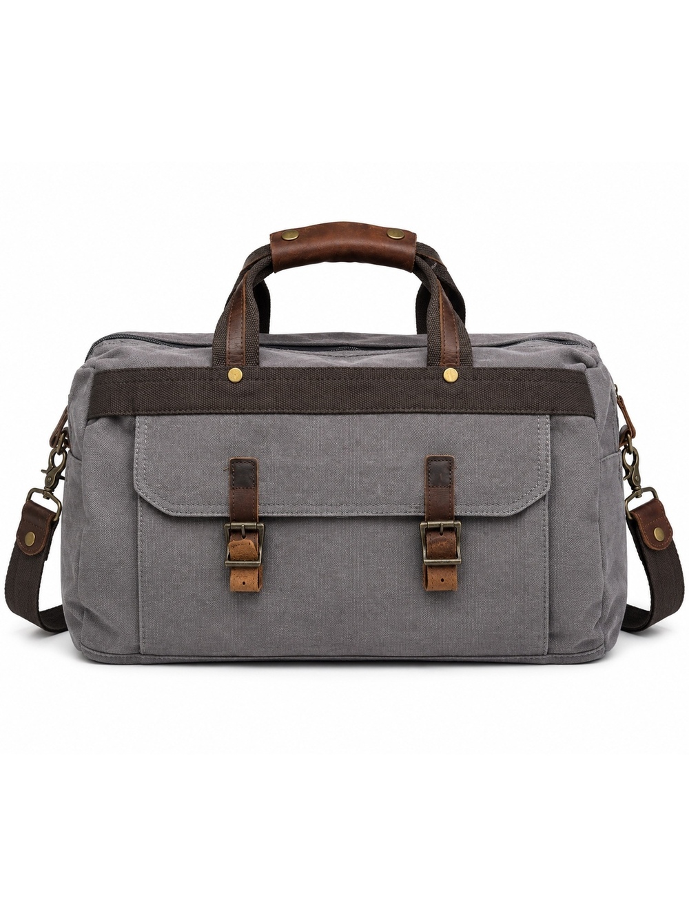 S-Zone Oversized Leather Canvas Duffle/Weekend Bag  (Gray & Brown)